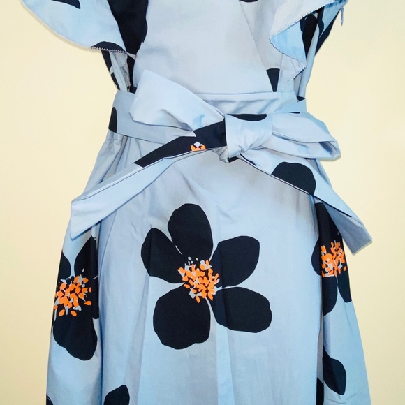 Kate Spade Tea Garden Blue & Orange Floral Print Cotton Midi Dress - Picture 4 of 13